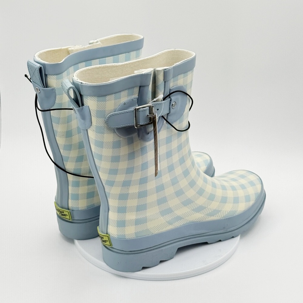Western Chief Grunge Gingham Mid Rain Boot Size 8 Women Cornflower Blue Gingham - Picture 6 of 8
